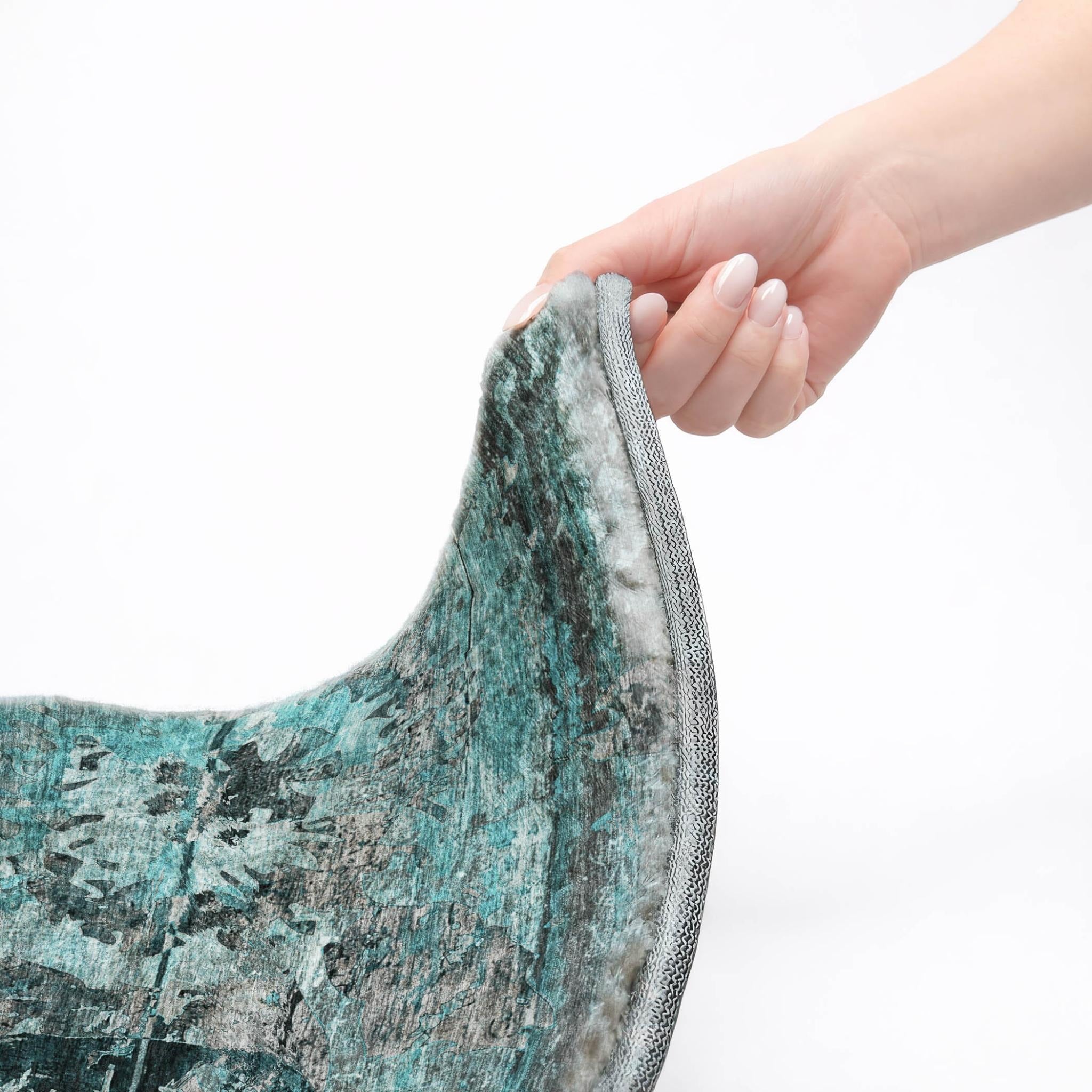 10' X 14' Teal And Gray Abstract Shag Washable Area Rug With UV Protection - Home & Garden
