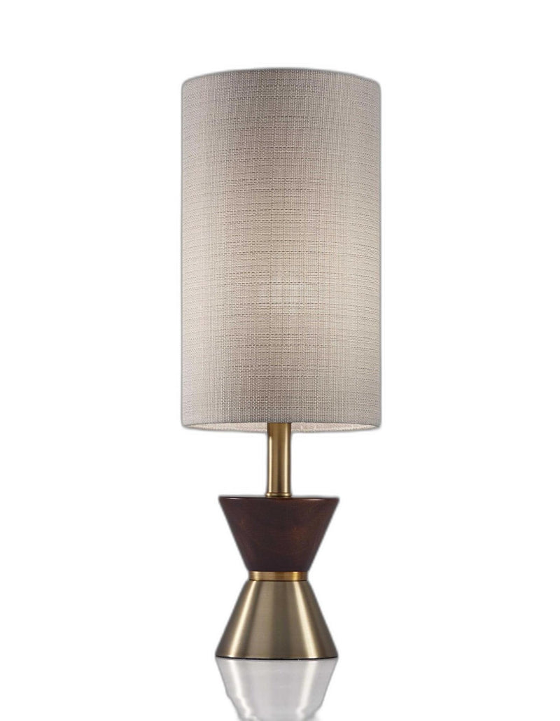 23" Brass Metal And Wood Table Lamp With Beige Drum Shade - Lighting
