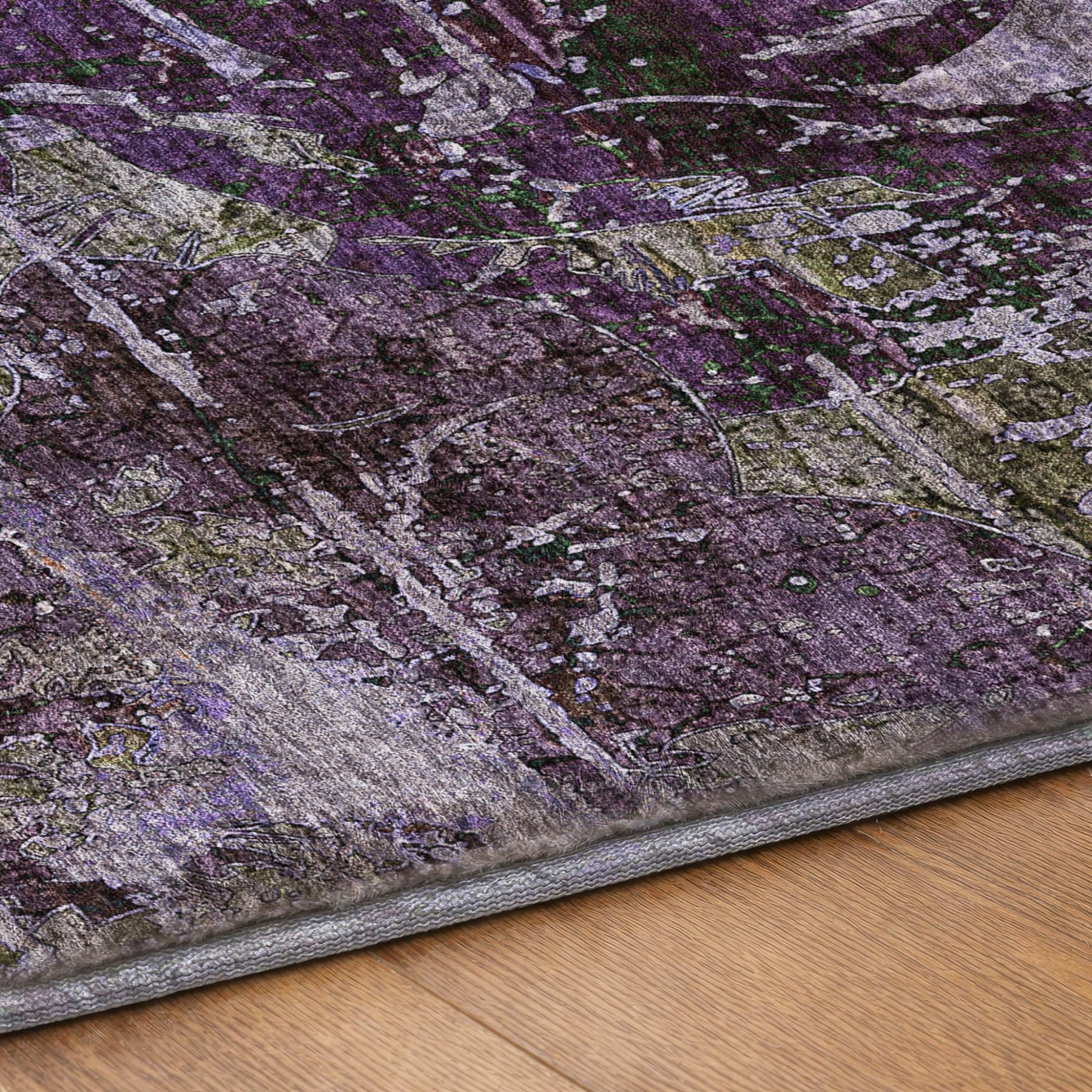 10' X 14' Purple And Gray Abstract Shag Washable Area Rug With UV Protection - Home & Garden