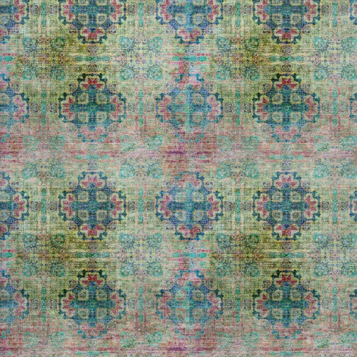 3' X 5' Green And Teal Medallion Shag Washable Area Rug With UV Protection - Home & Garden