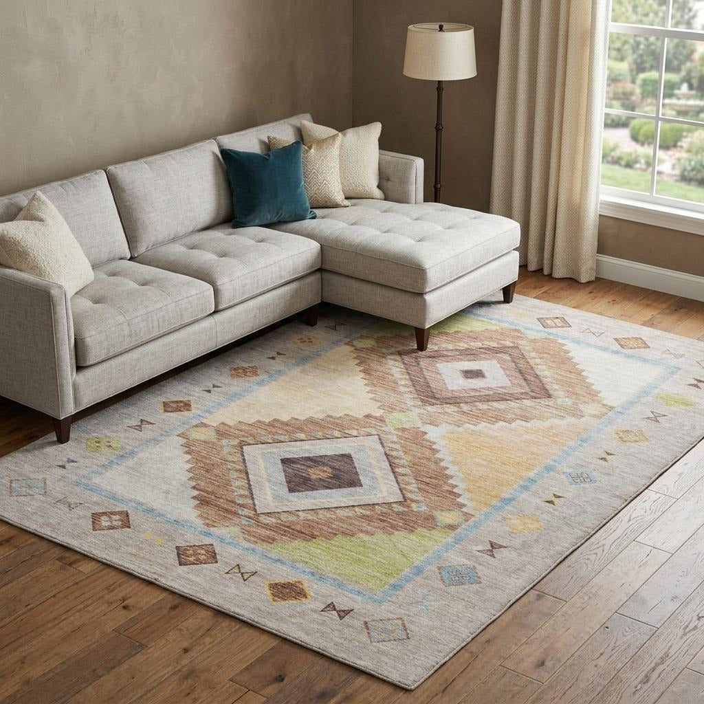 10' X 14' Taupe And Brown Geometric Shag Washable Area Rug With UV Protection - Home & Garden