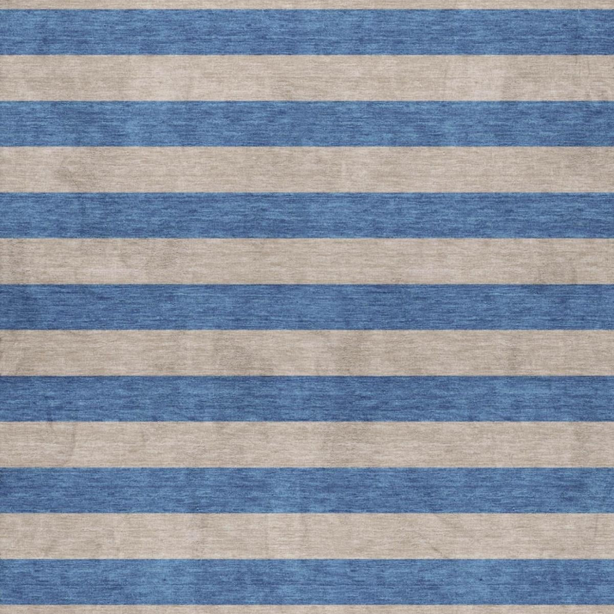 3' X 5' Tan And Navy Blue Striped Shag Washable Area Rug With UV Protection - Home & Garden