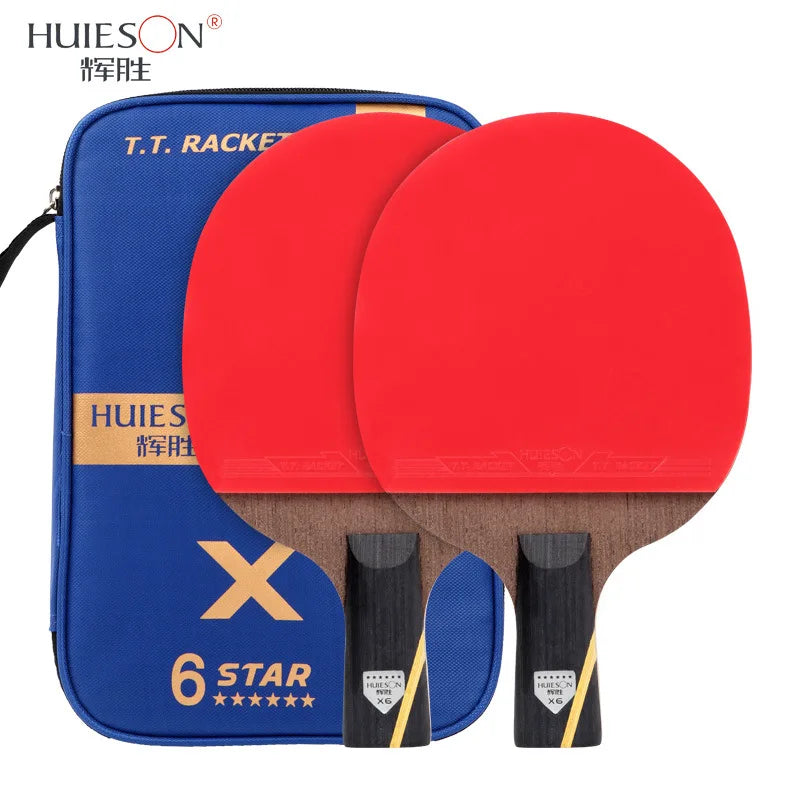 (2pcs) Huieson 6 Star Carbon Fiber Blade Double Table Tennis Racket Pimples in Pingpong Paddle Racket Set