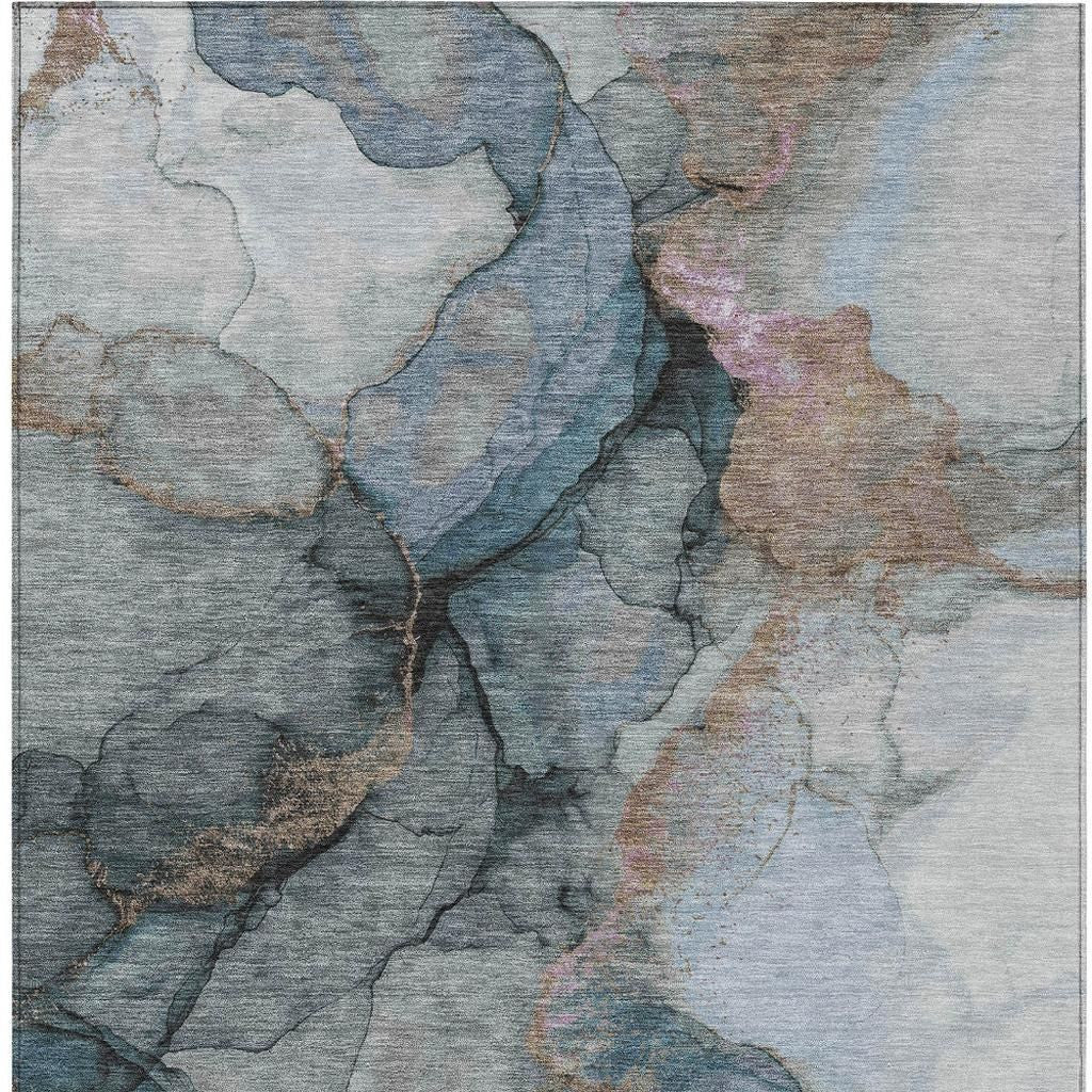 10' X 14' Blue And Gray Abstract Washable Indoor Outdoor Area Rug - Sports & Outdoor