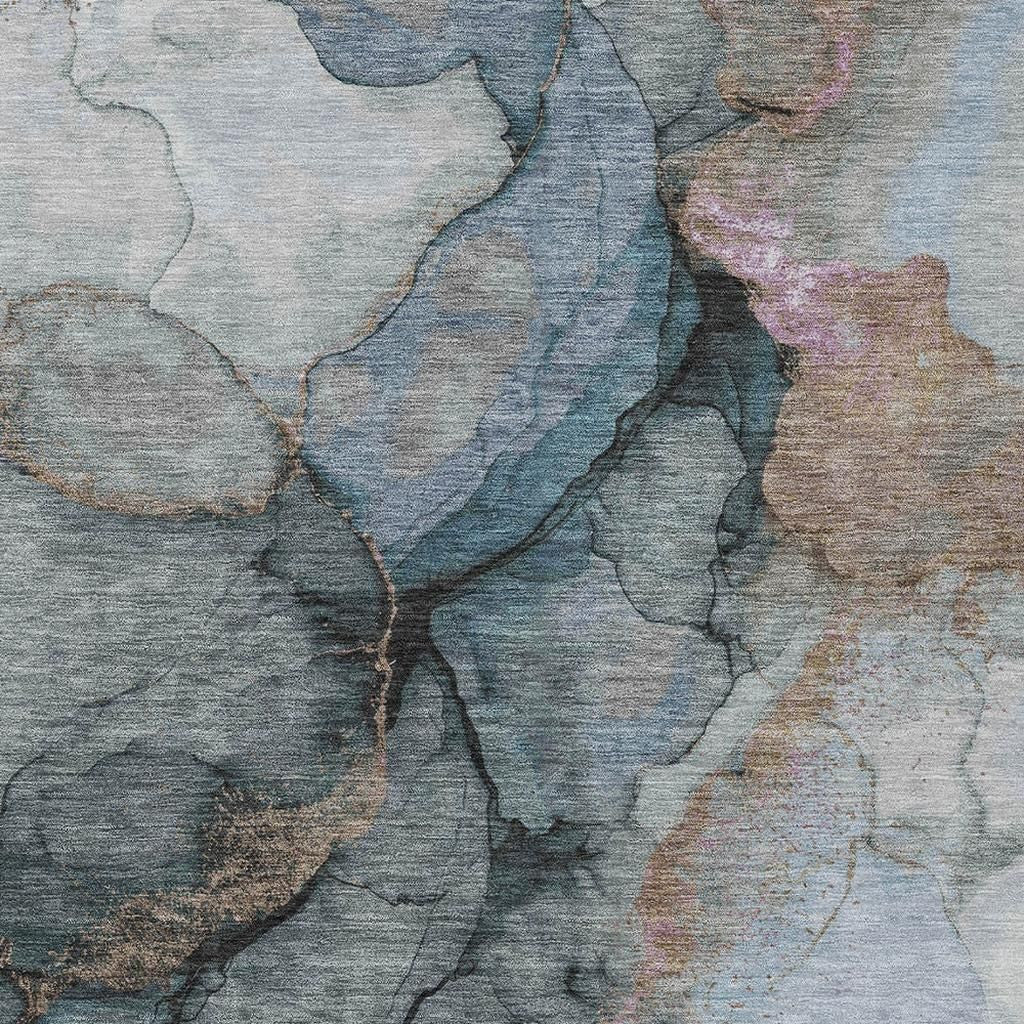 10' X 14' Blue And Gray Abstract Washable Indoor Outdoor Area Rug - Sports & Outdoor