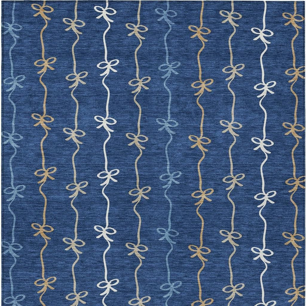 10' X 14' Navy Blue And Denim Blue Southwestern Washable Indoor Outdoor Area Rug - Sports & Outdoor