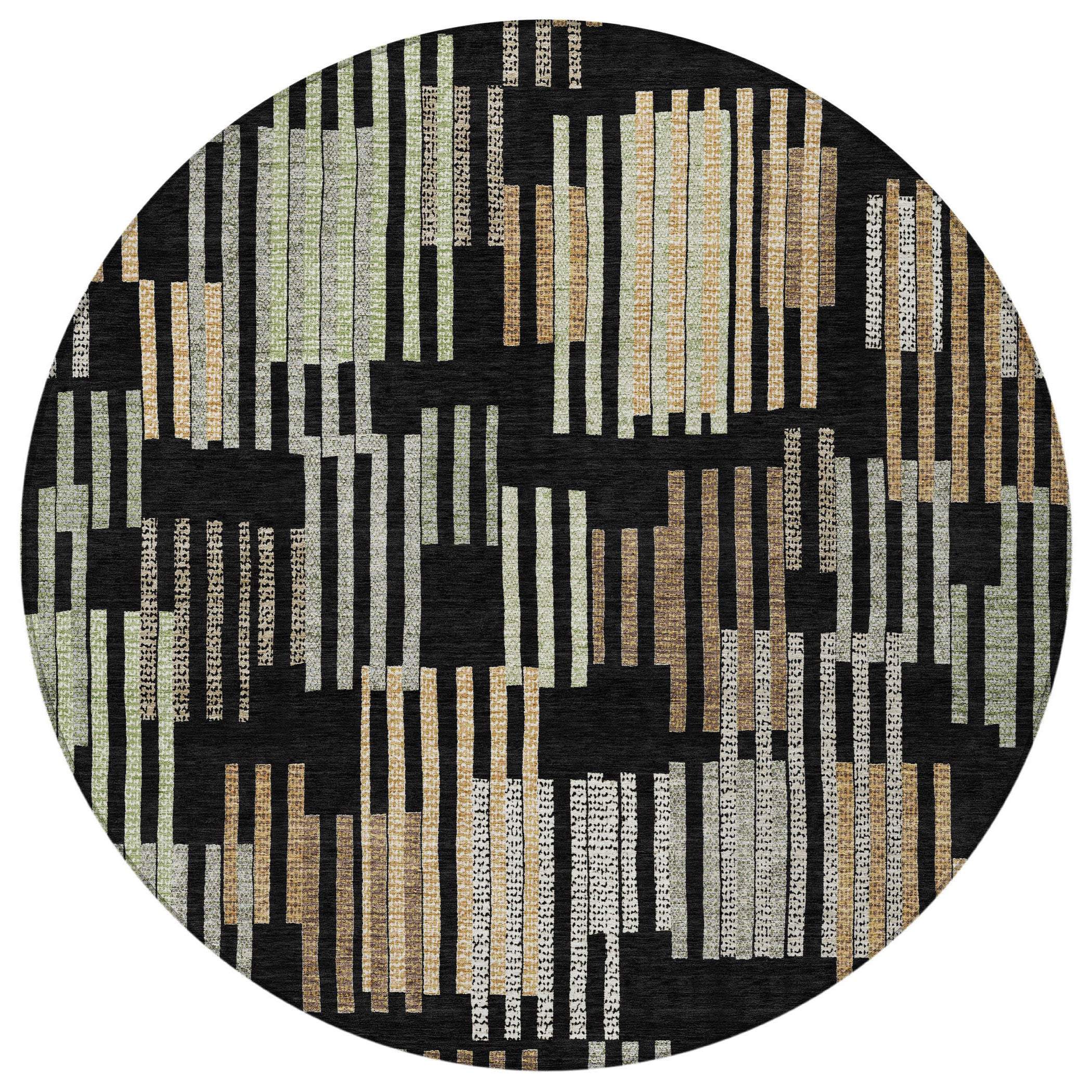 8' Black And Beige Round Striped Washable Indoor Outdoor Area Rug - Sports & Outdoor