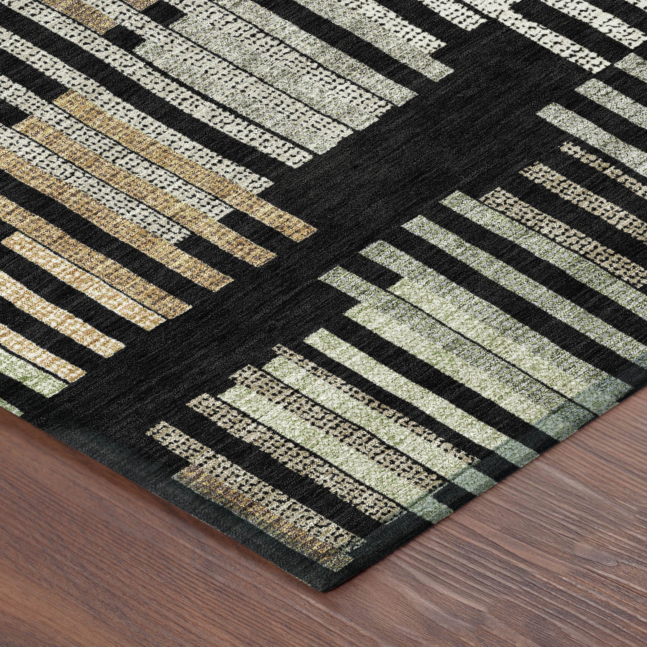 8' Black And Beige Round Striped Washable Indoor Outdoor Area Rug - Sports & Outdoor