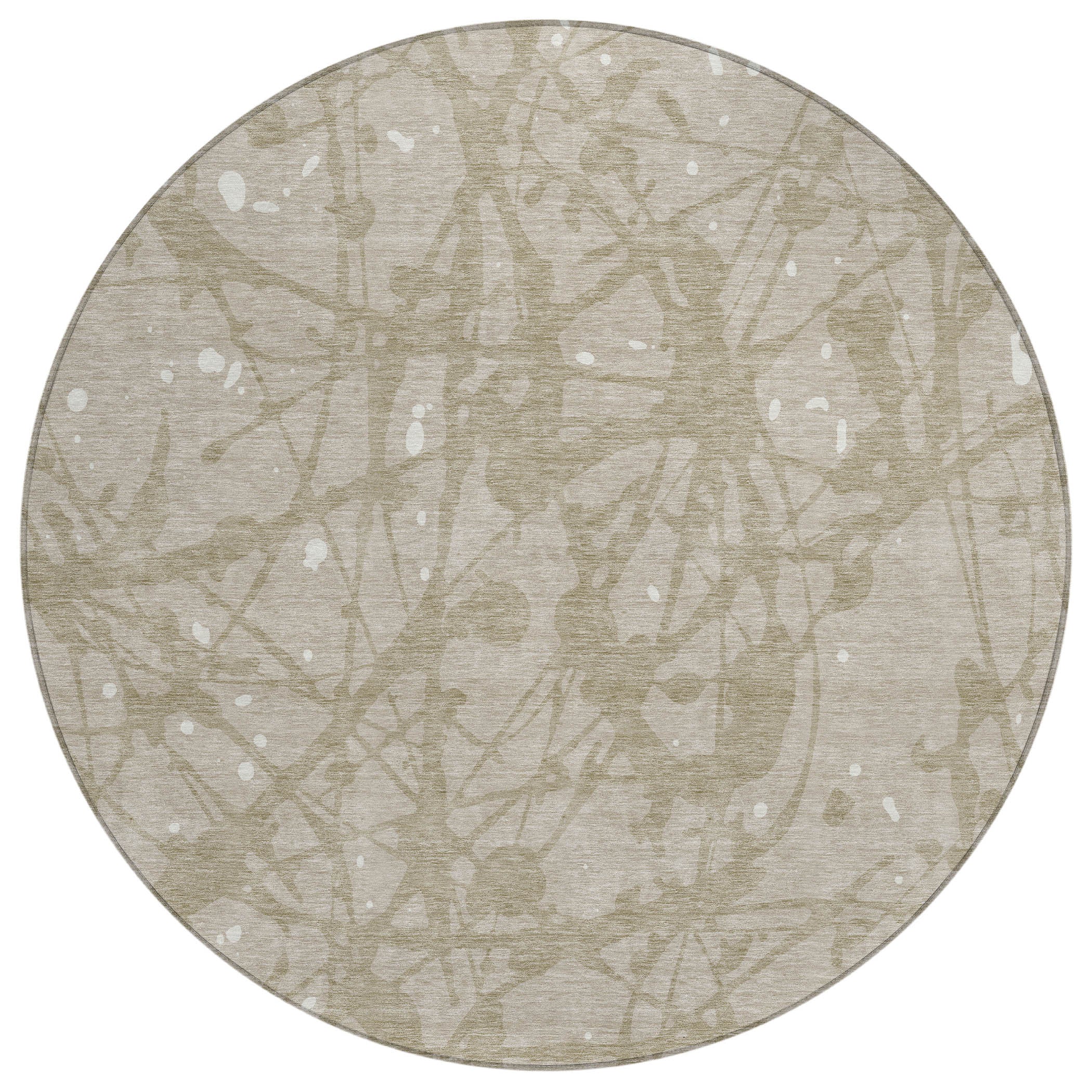 8' Beige And Taupe Round Abstract Washable Indoor Outdoor Area Rug - Sports & Outdoor
