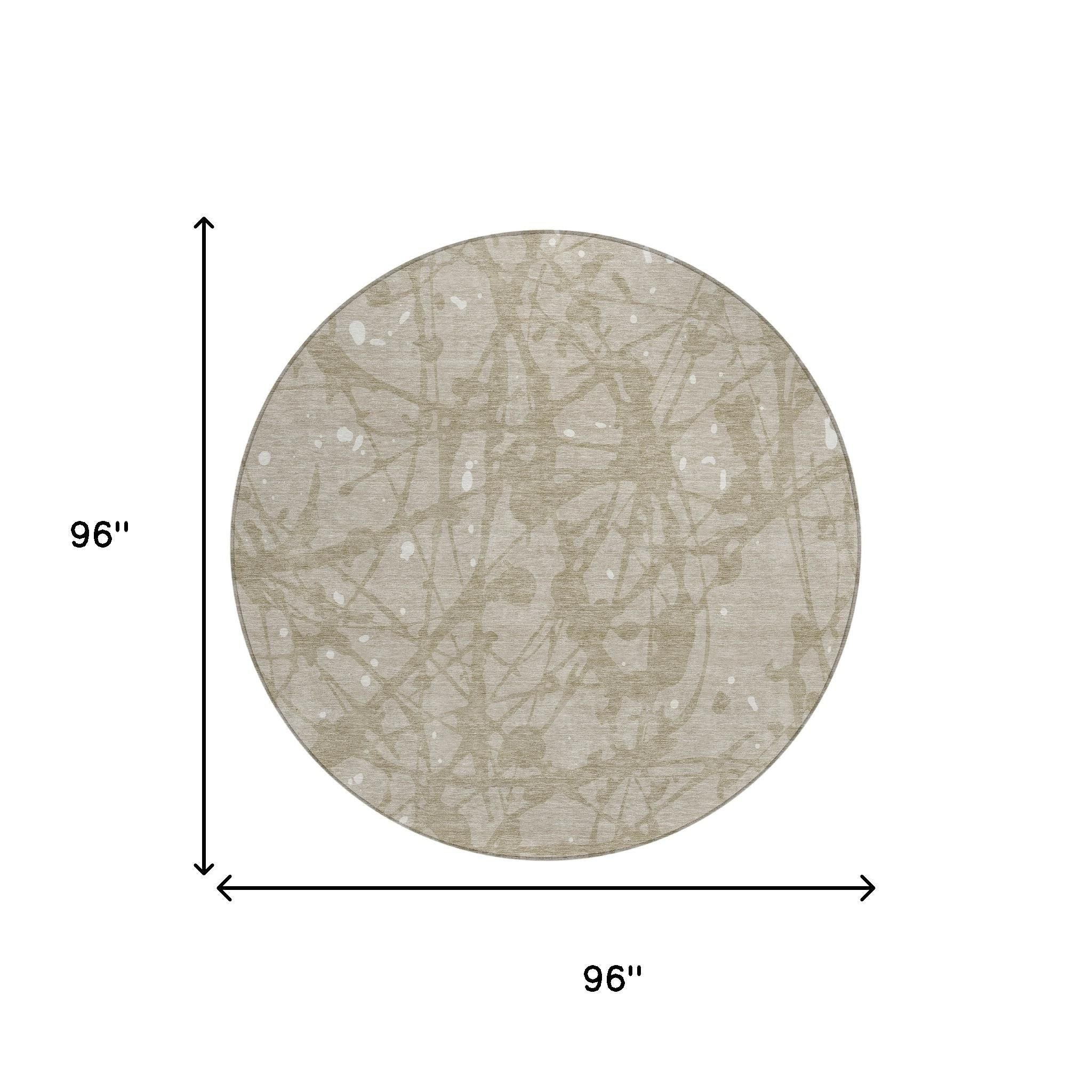 8' Beige And Taupe Round Abstract Washable Indoor Outdoor Area Rug - Sports & Outdoor