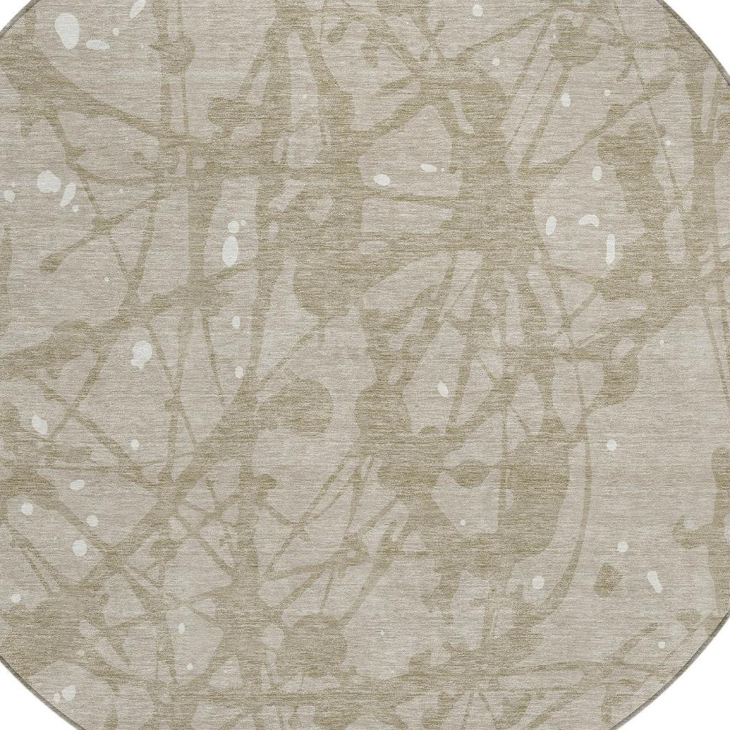8' Beige And Taupe Round Abstract Washable Indoor Outdoor Area Rug - Sports & Outdoor