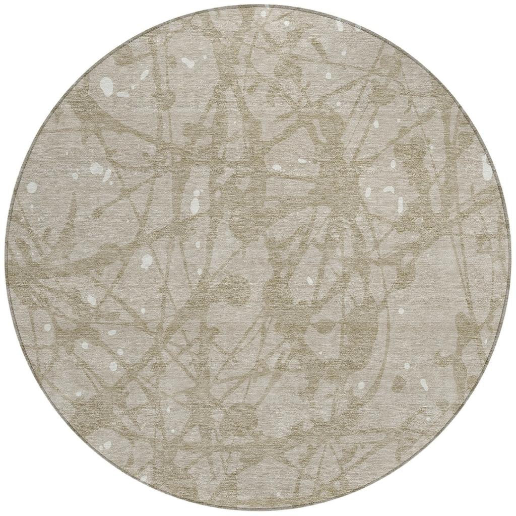 8' Beige And Taupe Round Abstract Washable Indoor Outdoor Area Rug - Sports & Outdoor