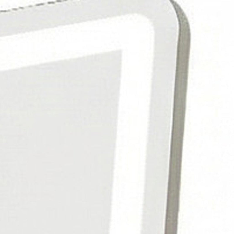 Silver aluminum mirror frame edge, LED-lit border detail