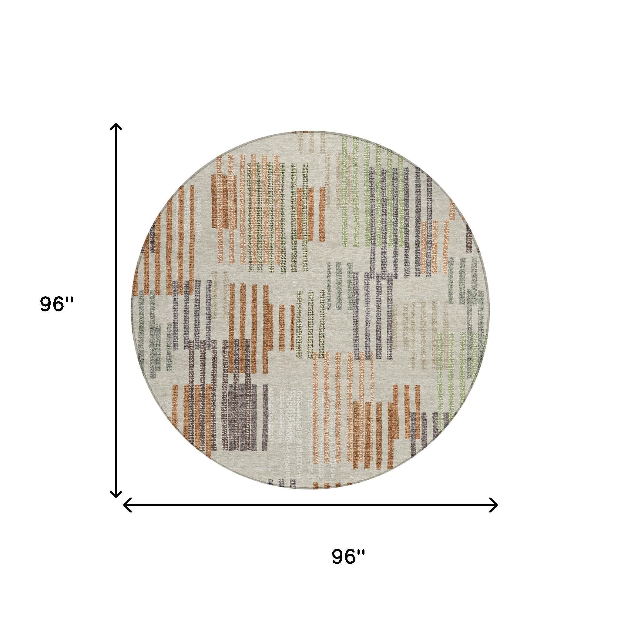 8' Beige And Charcoal Round Striped Washable Indoor Outdoor Area Rug - Sports & Outdoor