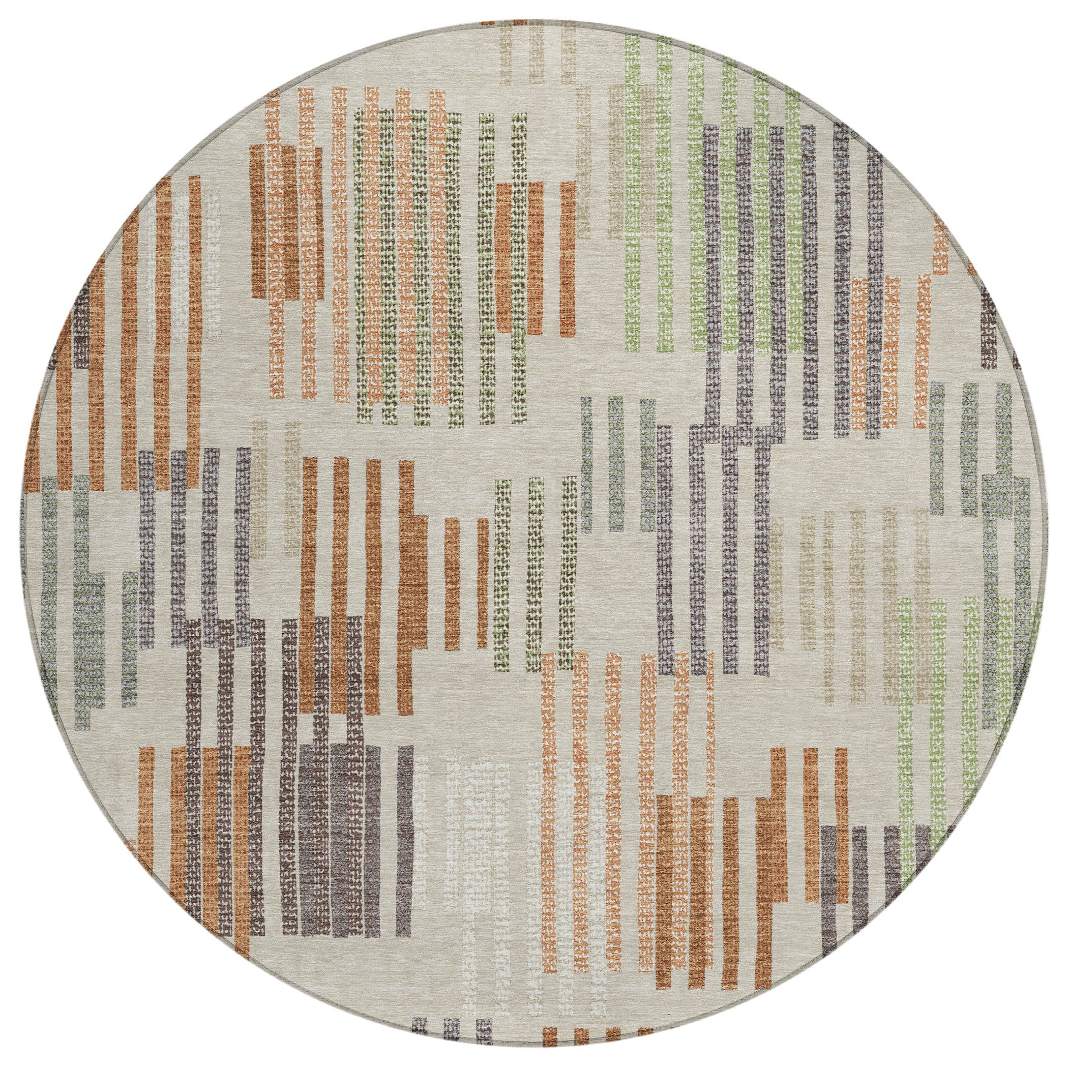 8' Beige And Charcoal Round Striped Washable Indoor Outdoor Area Rug - Sports & Outdoor