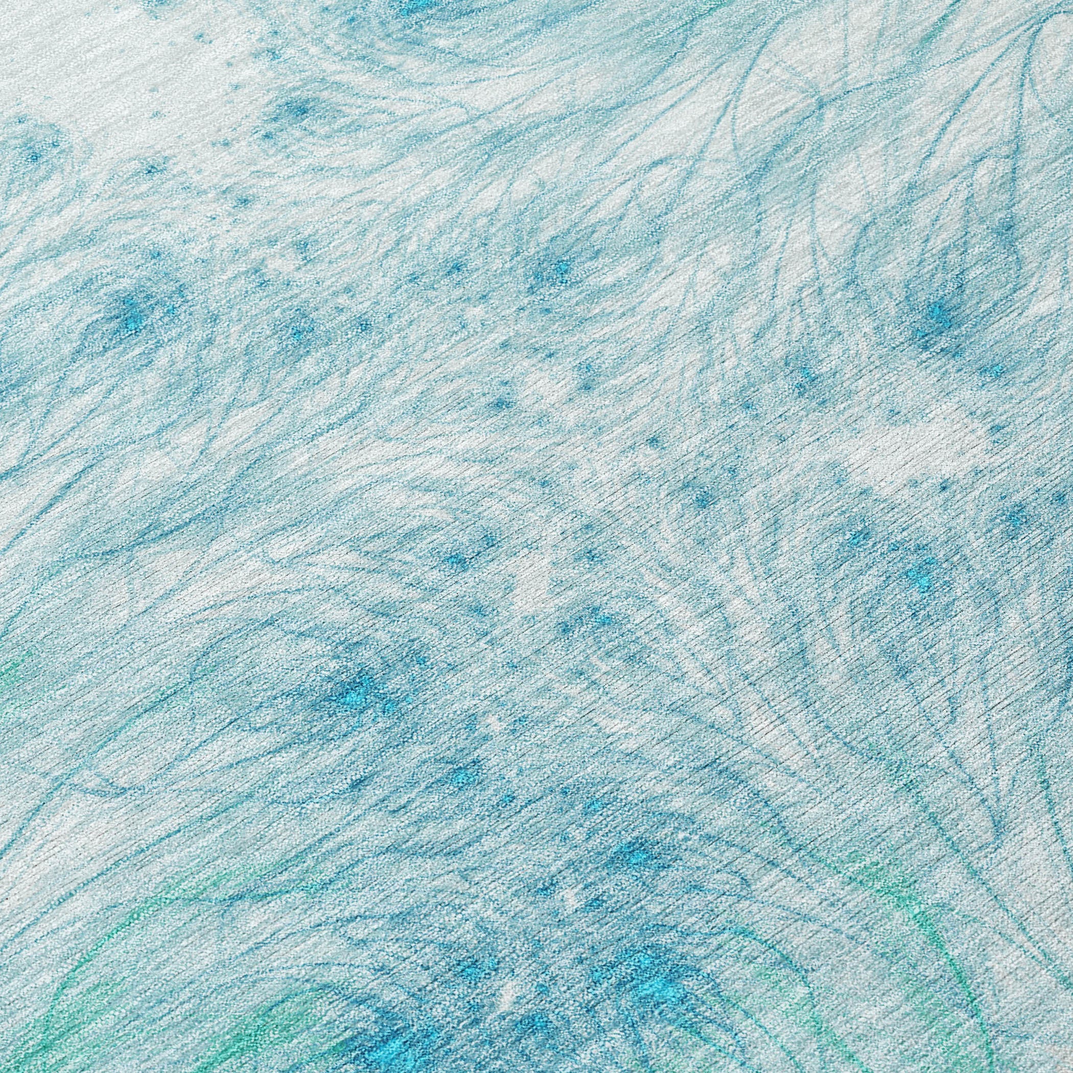 3' X 5' Sky Blue And Teal Blue Oriental Washable Indoor Outdoor Area Rug - Sports & Outdoor