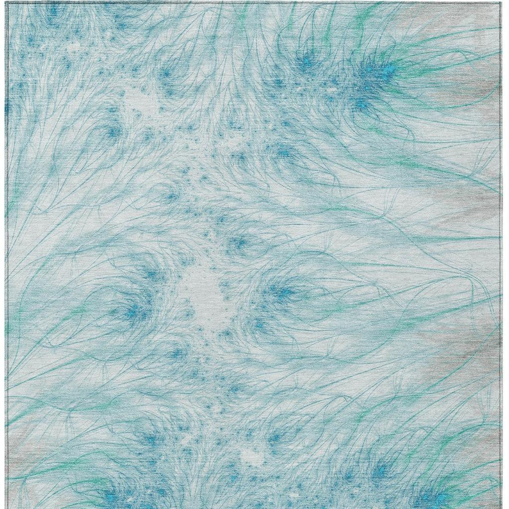 3' X 5' Sky Blue And Teal Blue Oriental Washable Indoor Outdoor Area Rug - Sports & Outdoor