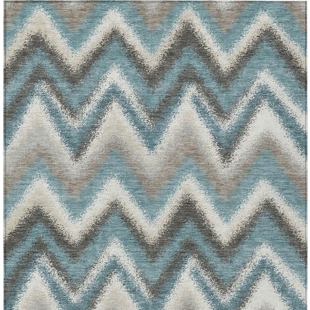 5' X 8' Teal Blue And Charcoal Geometric Washable Indoor Outdoor Area Rug - Sports & Outdoor