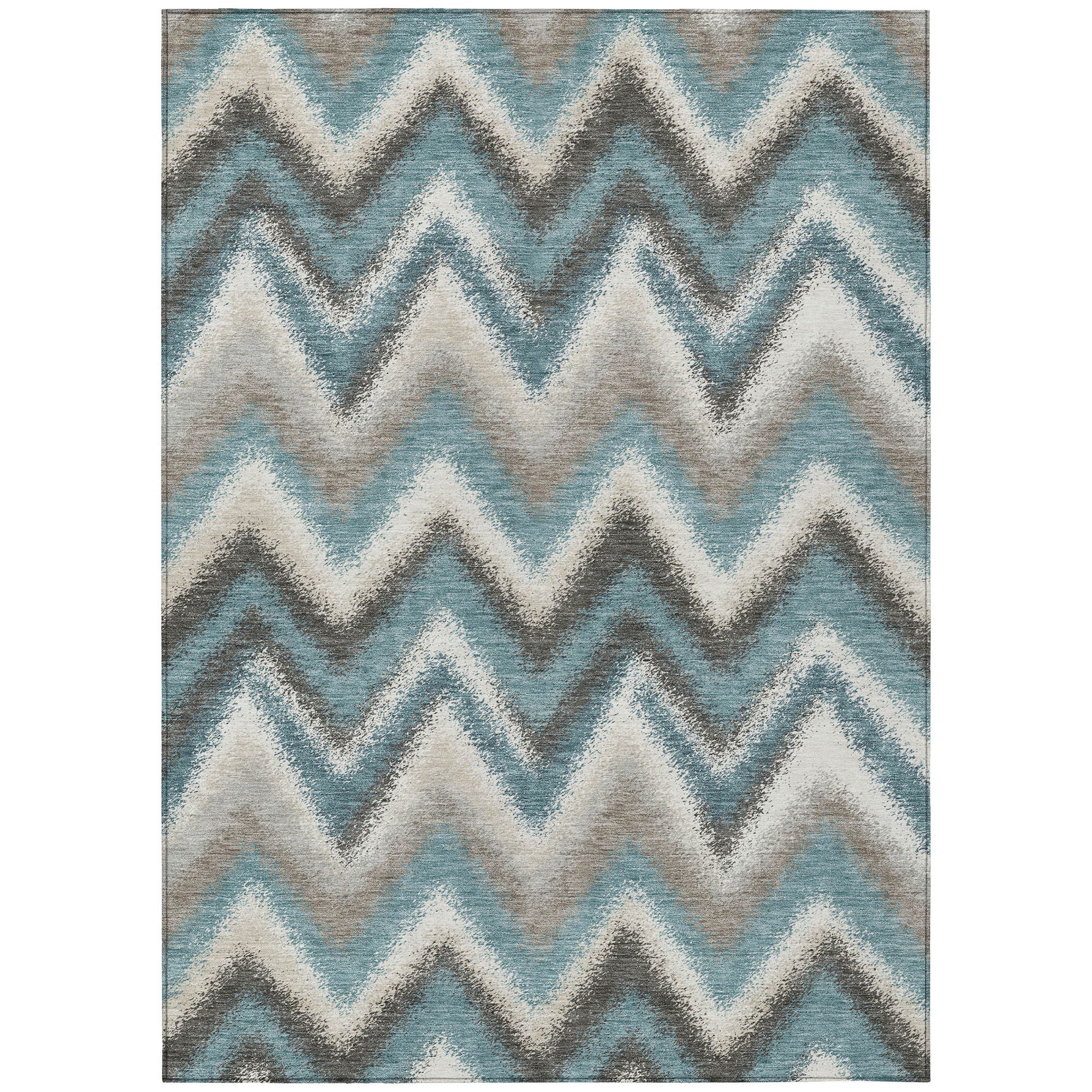 5' X 8' Teal Blue And Charcoal Geometric Washable Indoor Outdoor Area Rug - Sports & Outdoor