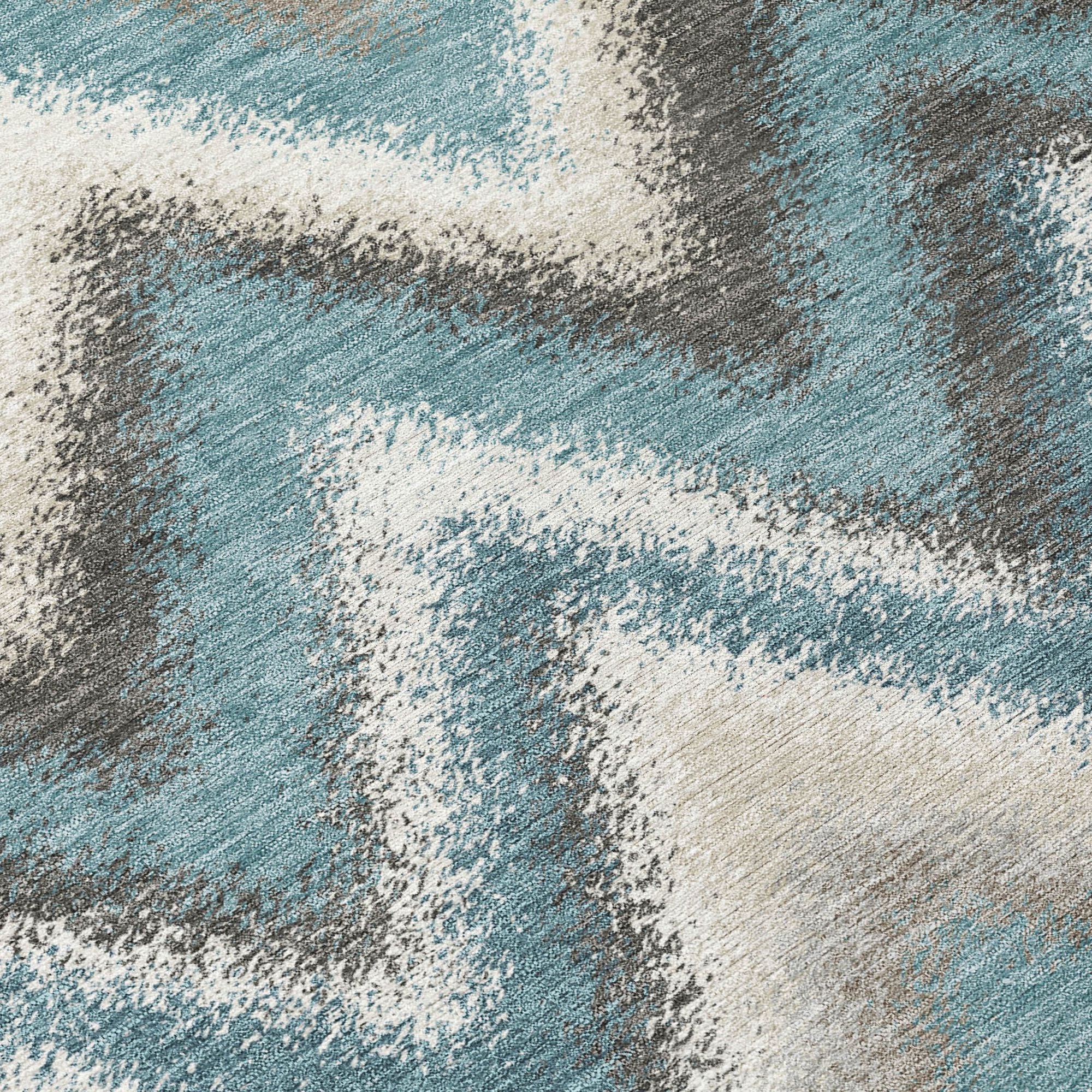 5' X 8' Teal Blue And Charcoal Geometric Washable Indoor Outdoor Area Rug - Sports & Outdoor