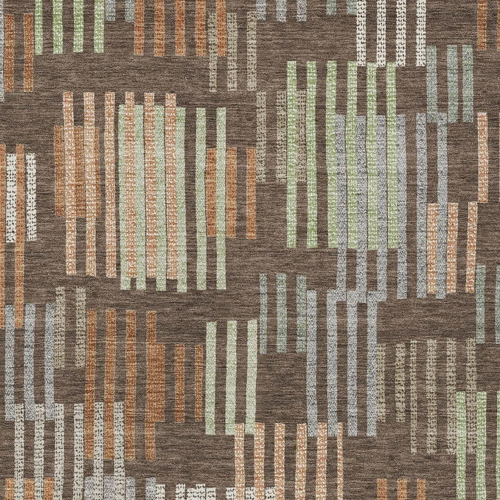 10' X 14' Coffee And Orange Striped Washable Indoor Outdoor Area Rug - Sports & Outdoor