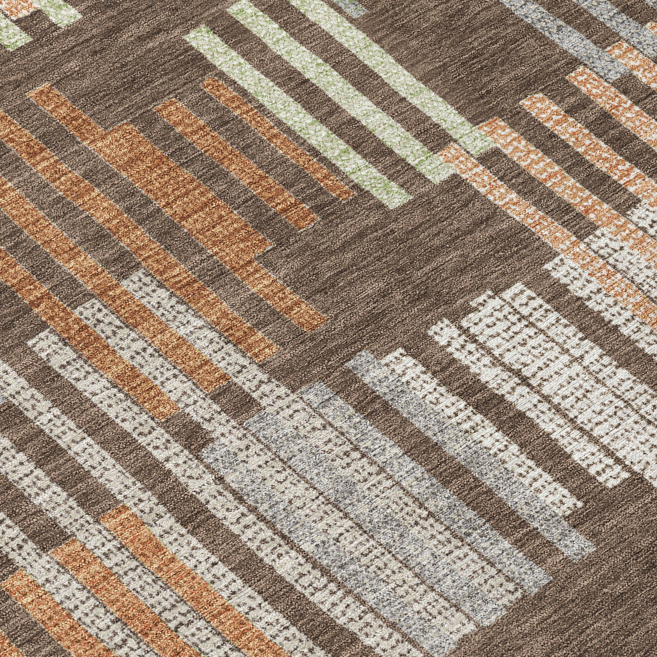 10' X 14' Coffee And Orange Striped Washable Indoor Outdoor Area Rug - Sports & Outdoor