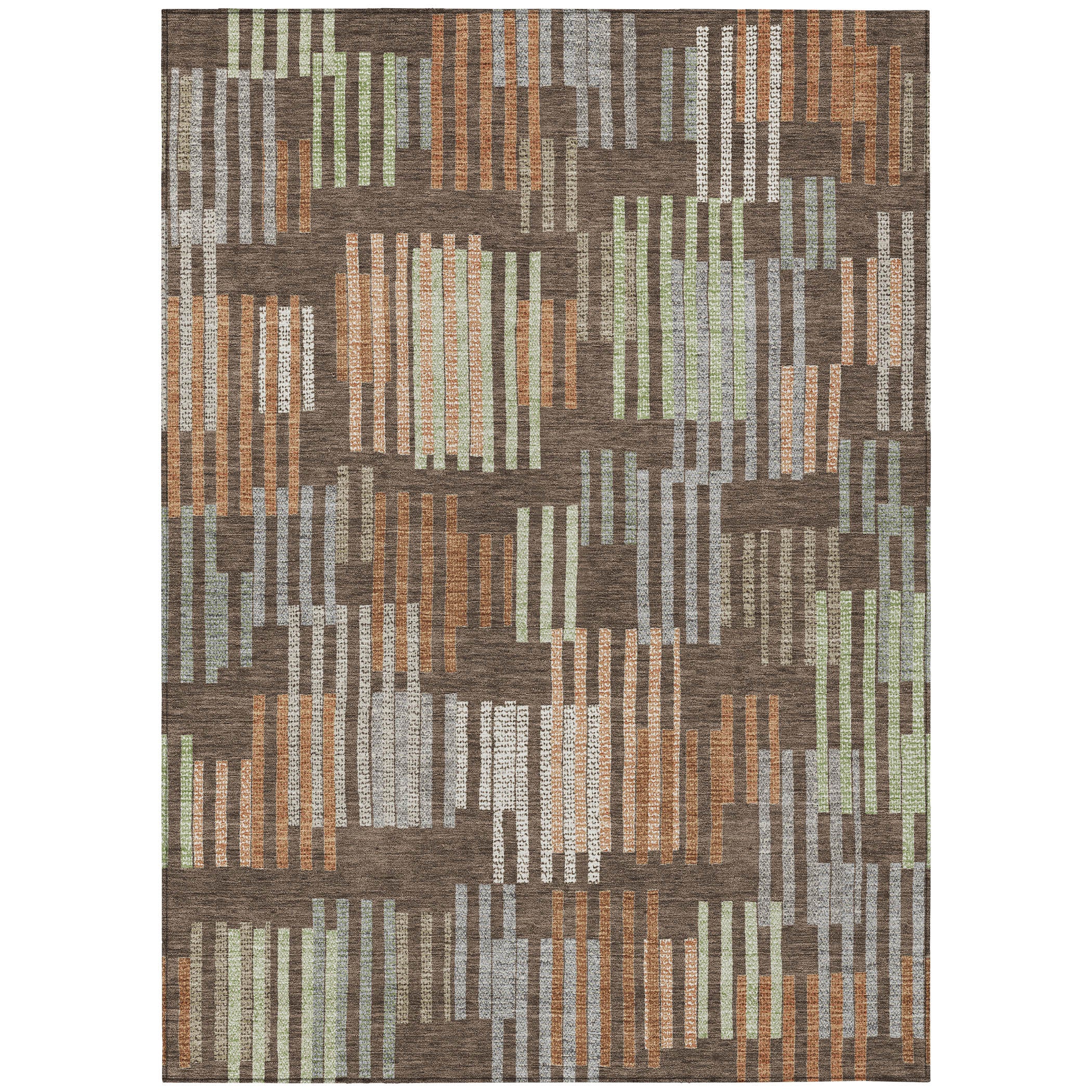 10' X 14' Coffee And Orange Striped Washable Indoor Outdoor Area Rug - Sports & Outdoor