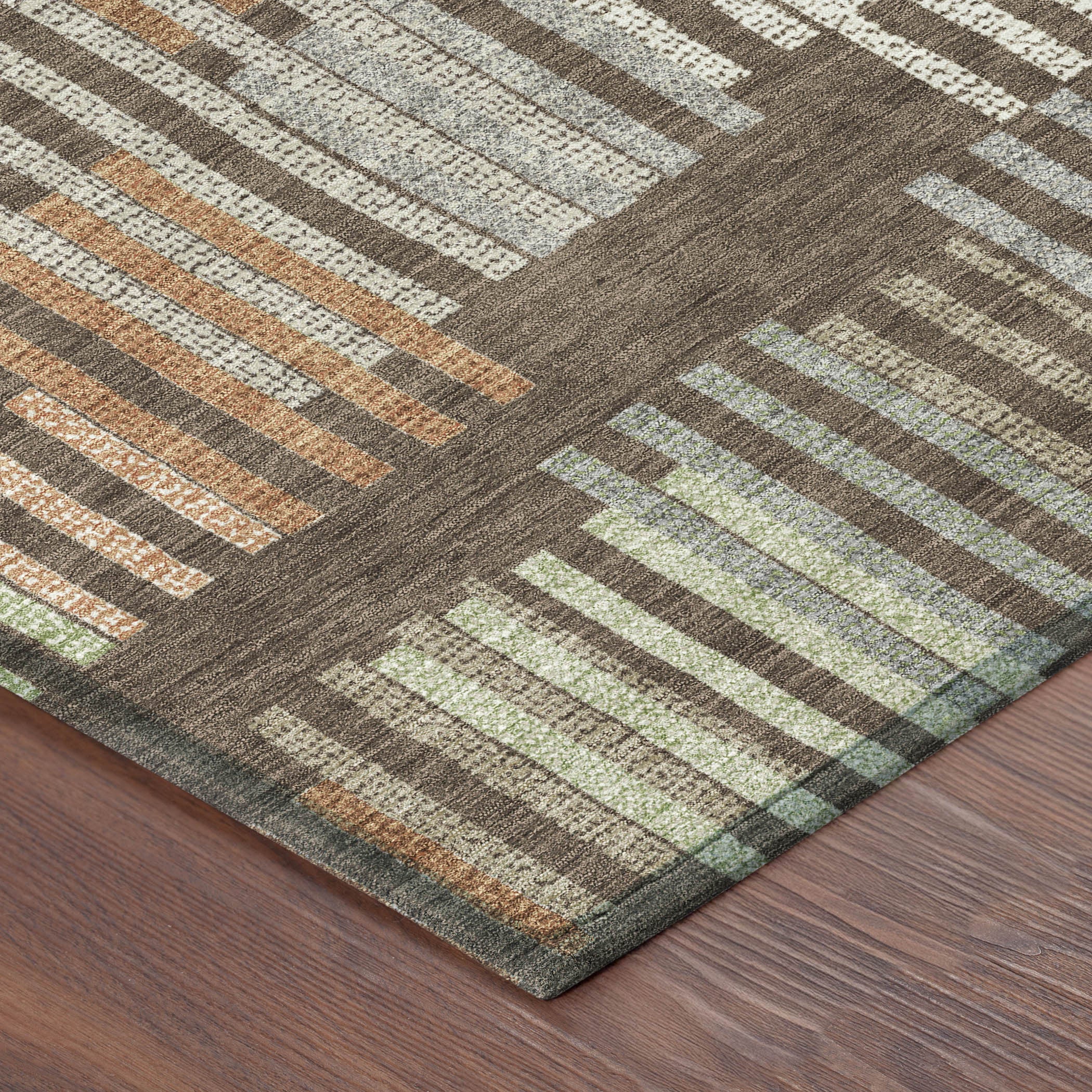 10' X 14' Coffee And Orange Striped Washable Indoor Outdoor Area Rug - Sports & Outdoor
