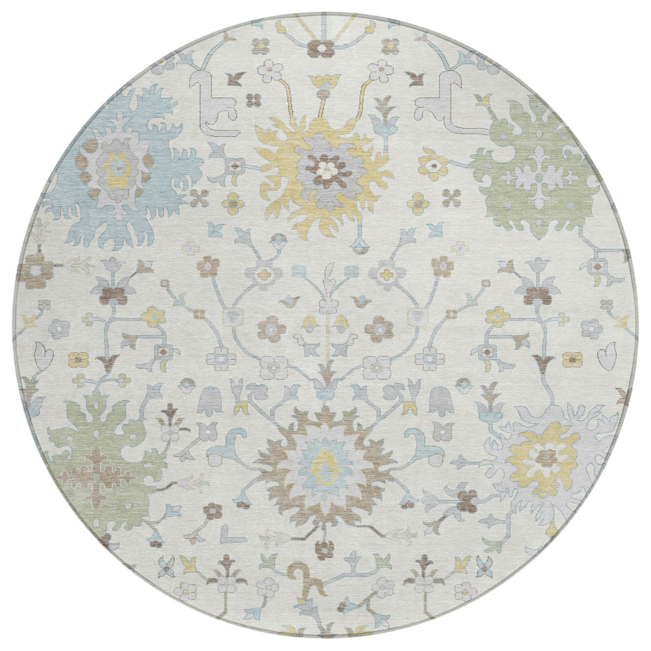 8' Ivory And Green Round Faux Bois Washable Indoor Outdoor Area Rug - Sports & Outdoor