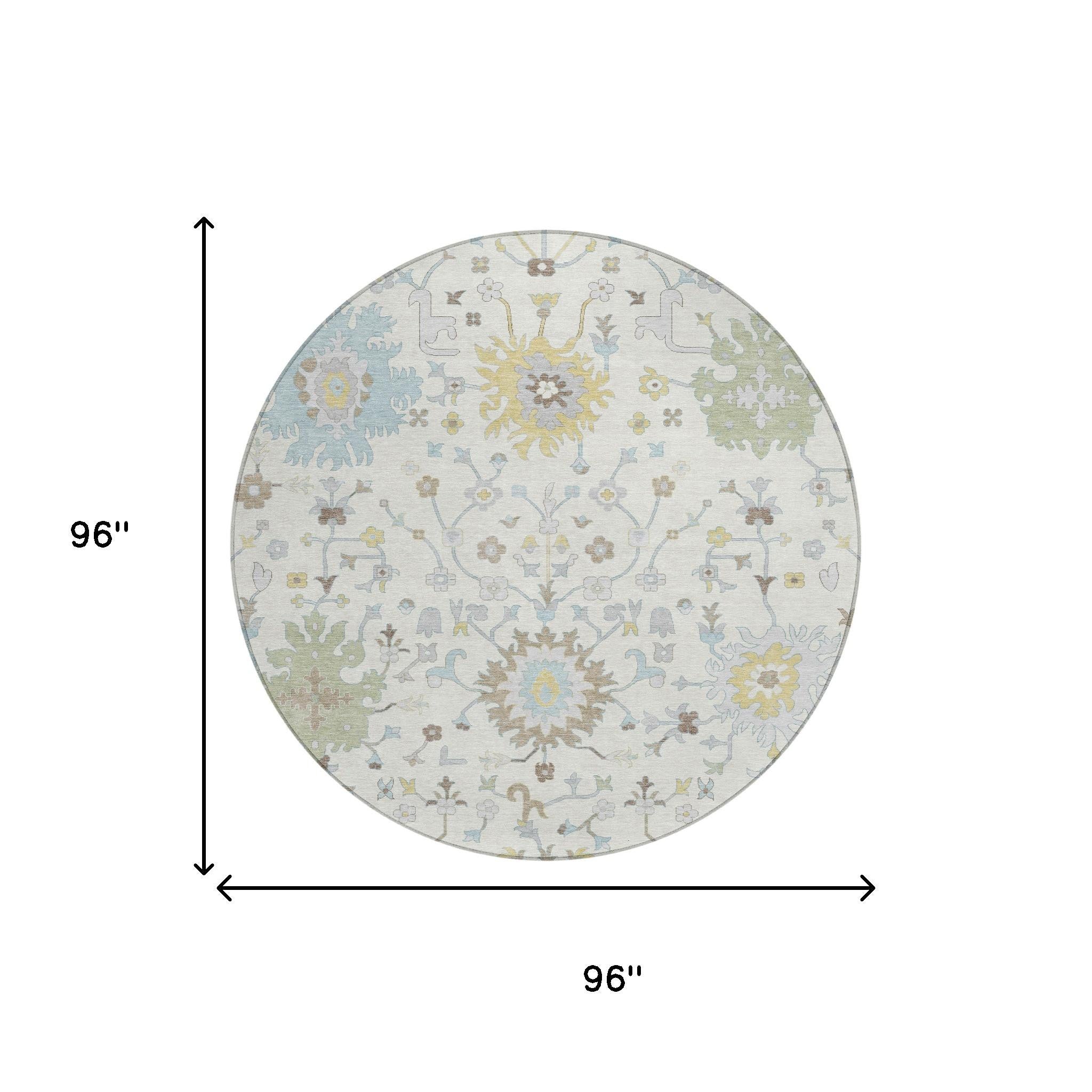 8' Ivory And Green Round Faux Bois Washable Indoor Outdoor Area Rug - Sports & Outdoor