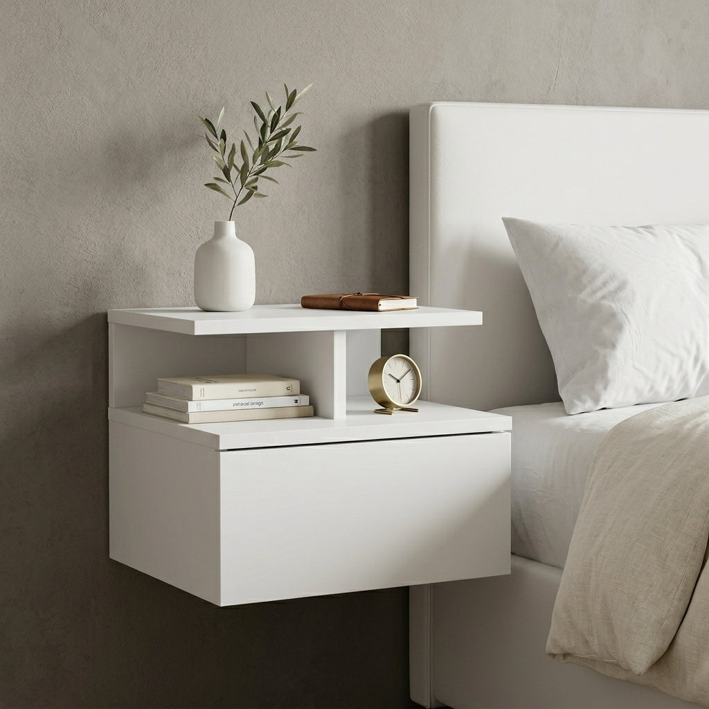 14" White Wood One Drawer Floating Nightstand - Bed & Bath