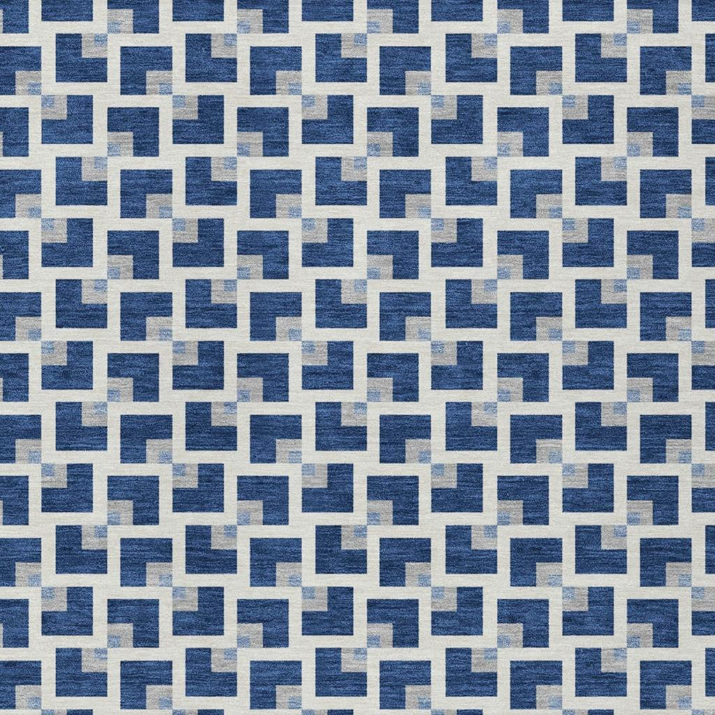 9' X 12' Navy Blue And Ivory Geometric Washable Indoor Outdoor Area Rug - Outdoor