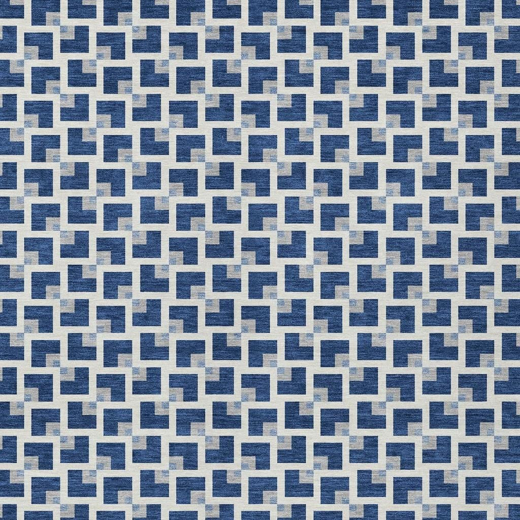 9' X 12' Navy Blue And Ivory Geometric Washable Indoor Outdoor Area Rug - Outdoor