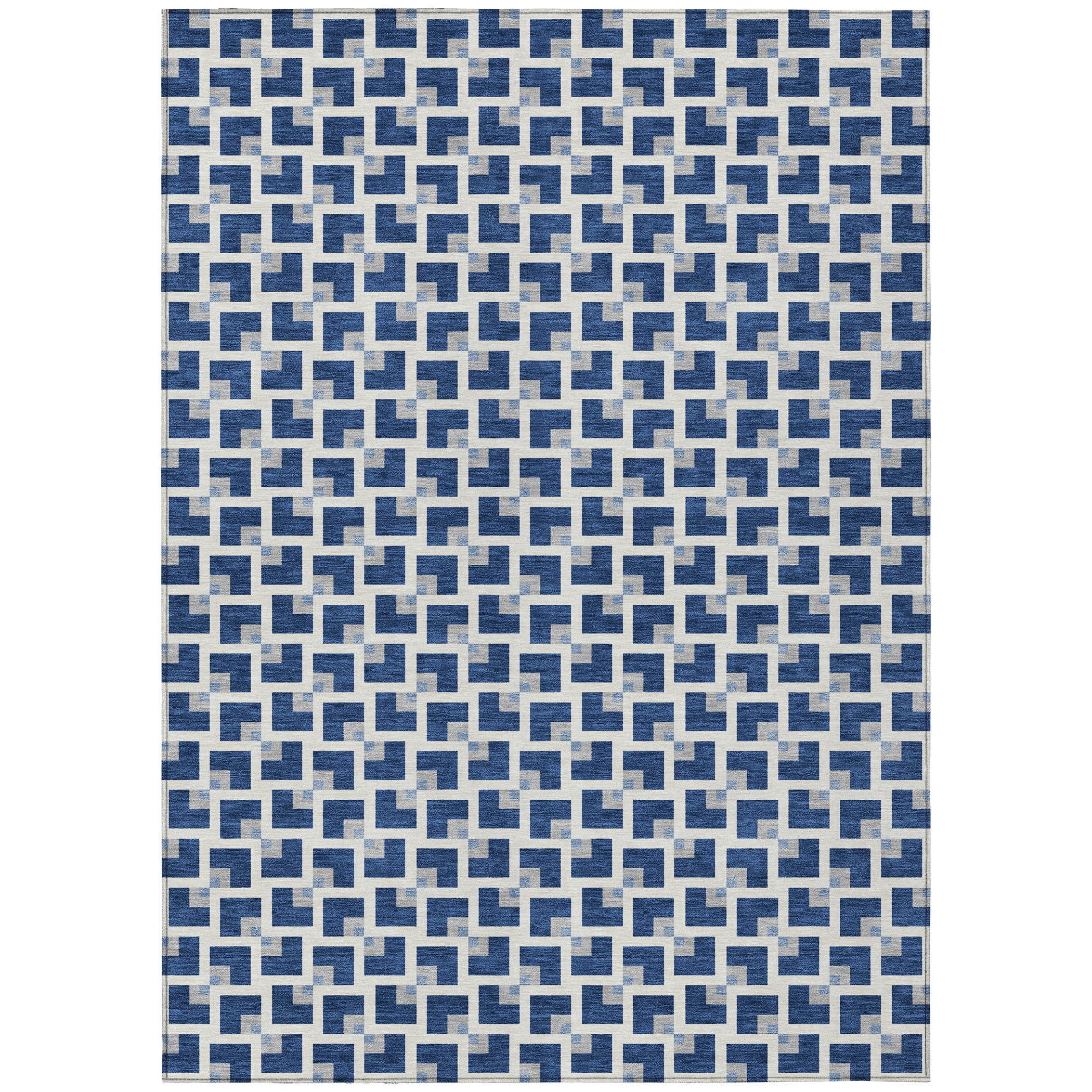 9' X 12' Navy Blue And Ivory Geometric Washable Indoor Outdoor Area Rug - Outdoor