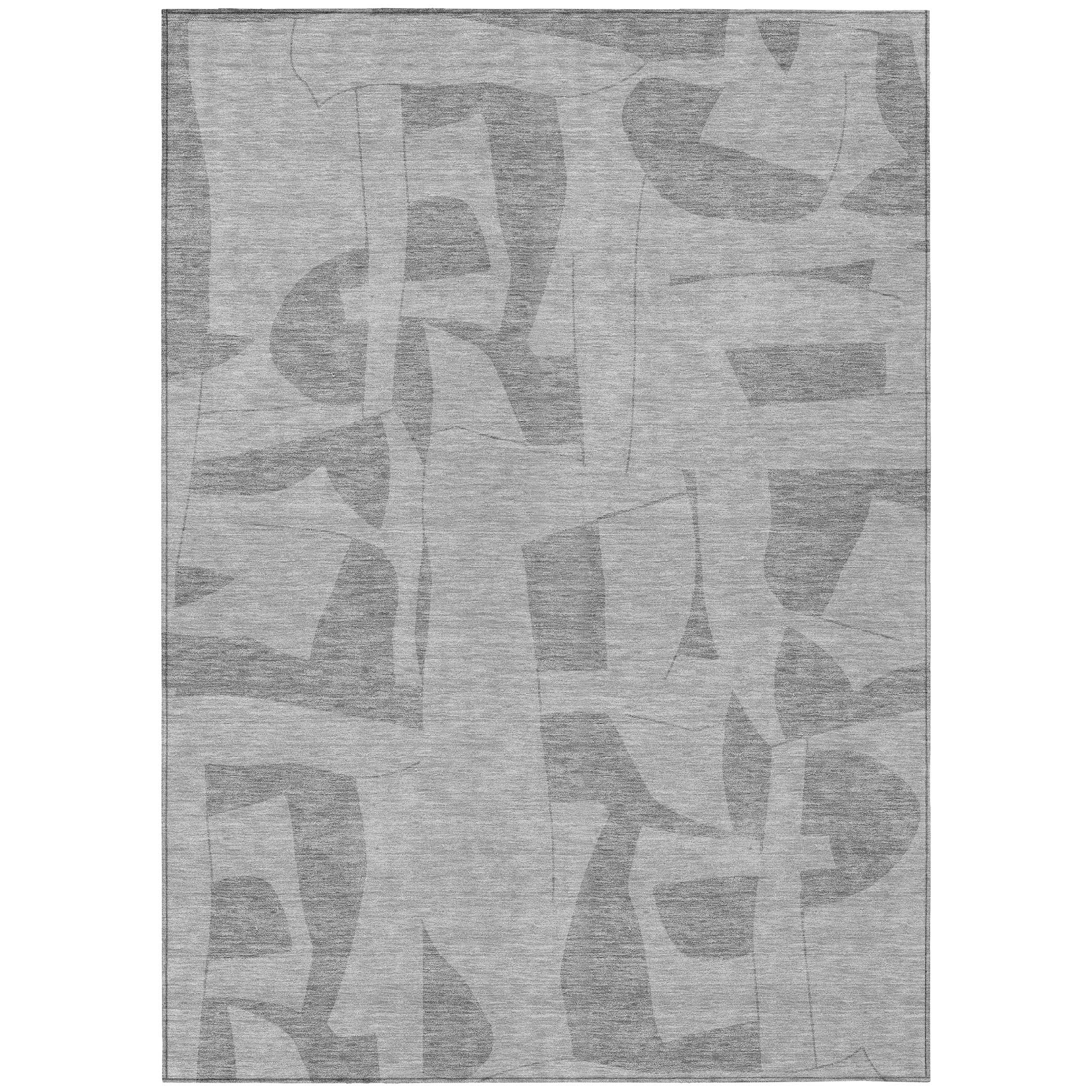 5' X 8' Gray And Silver Geometric Washable Indoor Outdoor Area Rug - Outdoor | blocked-missing-media, blocked-out-of-stock,…