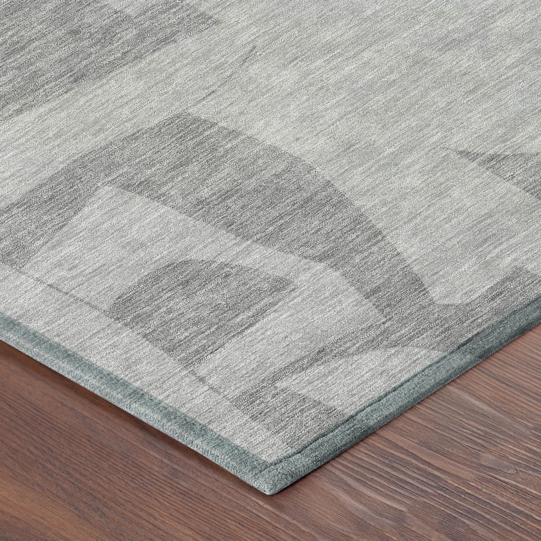 5' X 8' Gray And Silver Geometric Washable Indoor Outdoor Area Rug - Outdoor | blocked-missing-media, blocked-out-of-stock,…