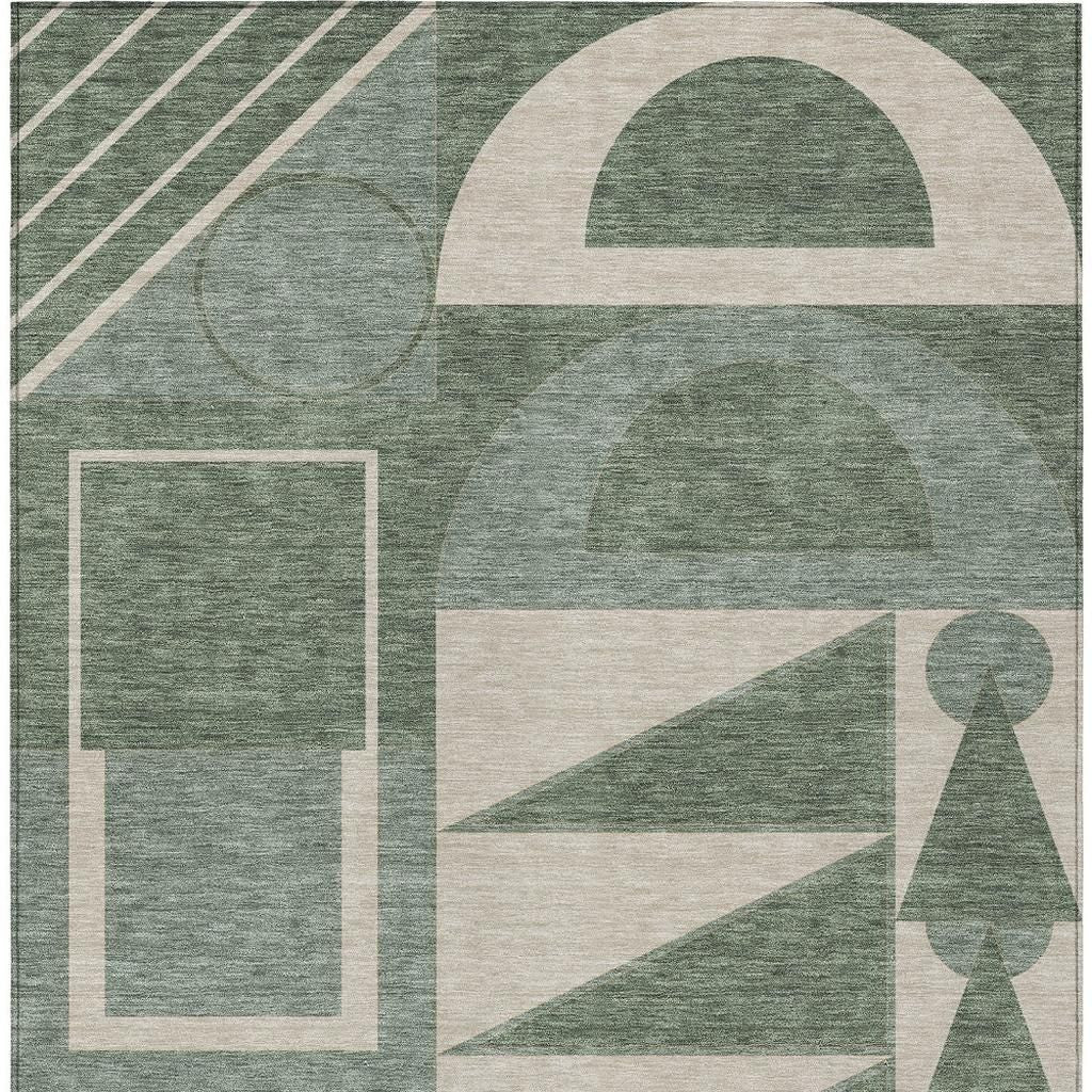 10' X 14' Green And Fern Green Geometric Washable Indoor Outdoor Area Rug - Outdoor | blocked-missing-media,…