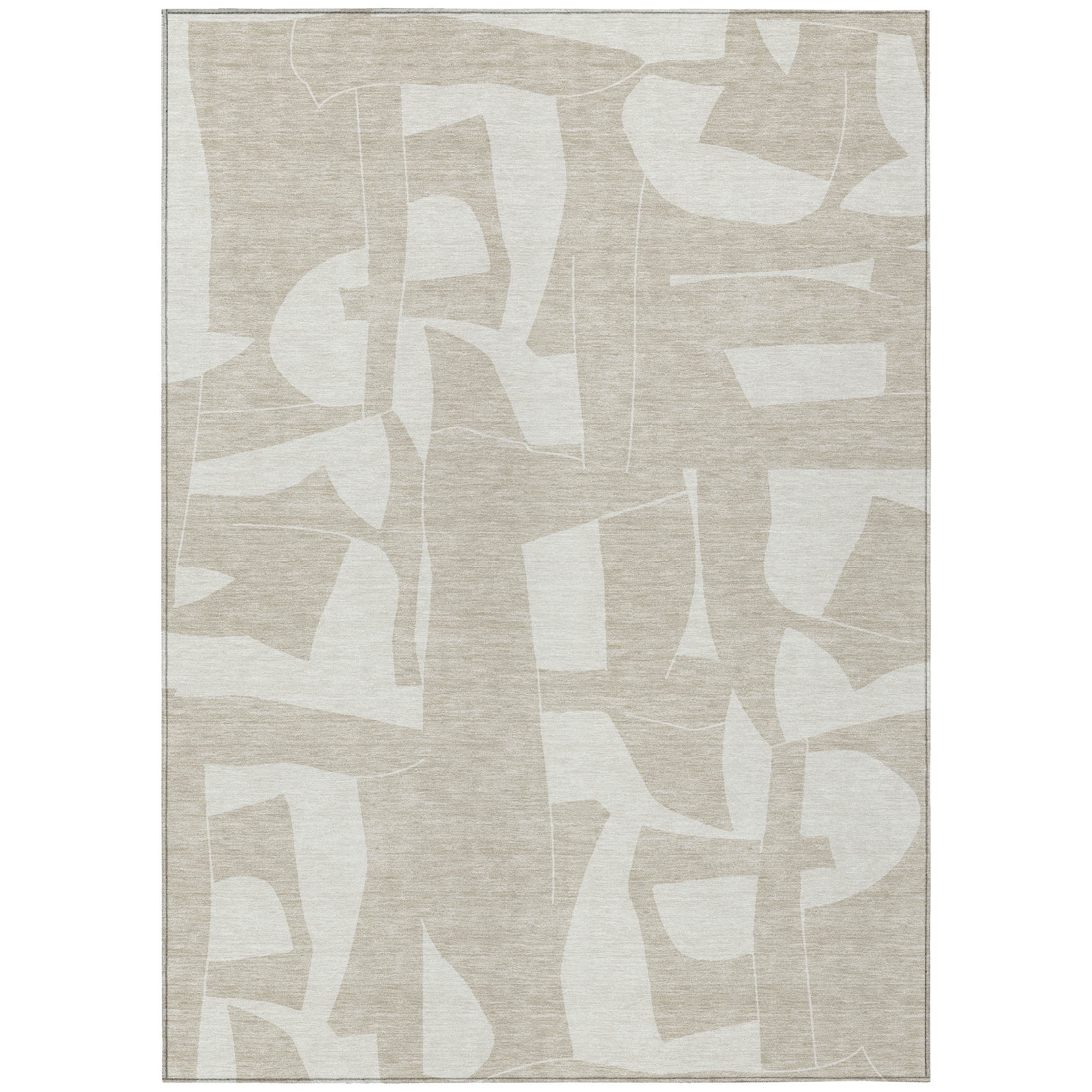 3' X 5' Beige And Ivory Geometric Washable Indoor Outdoor Area Rug - Outdoor | blocked-missing-media, blocked-out-of-stock,…