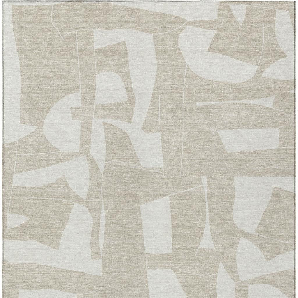 3' X 5' Beige And Ivory Geometric Washable Indoor Outdoor Area Rug - Outdoor | blocked-missing-media, blocked-out-of-stock,…