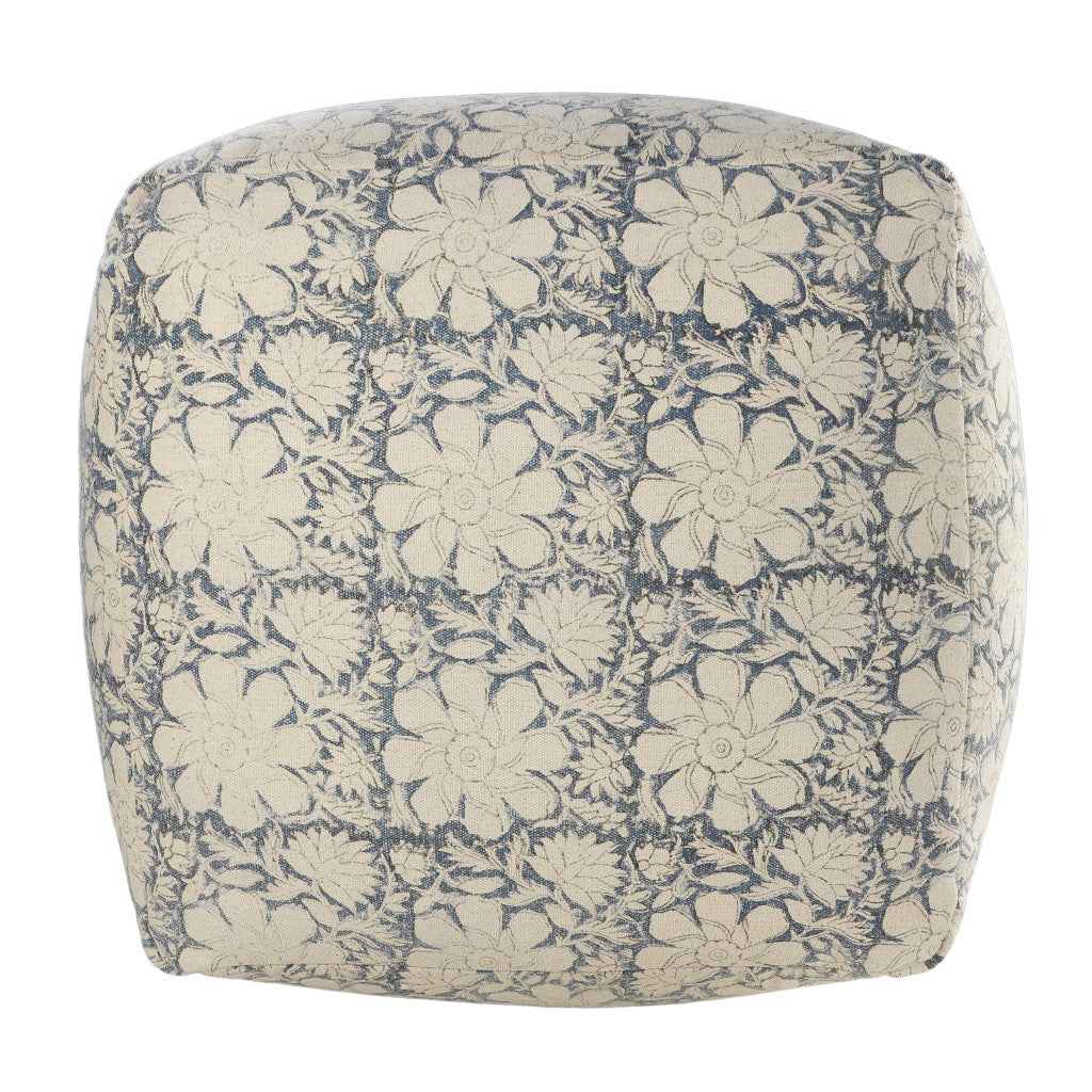 20" Beige Cotton Abstract Pouf Ottoman