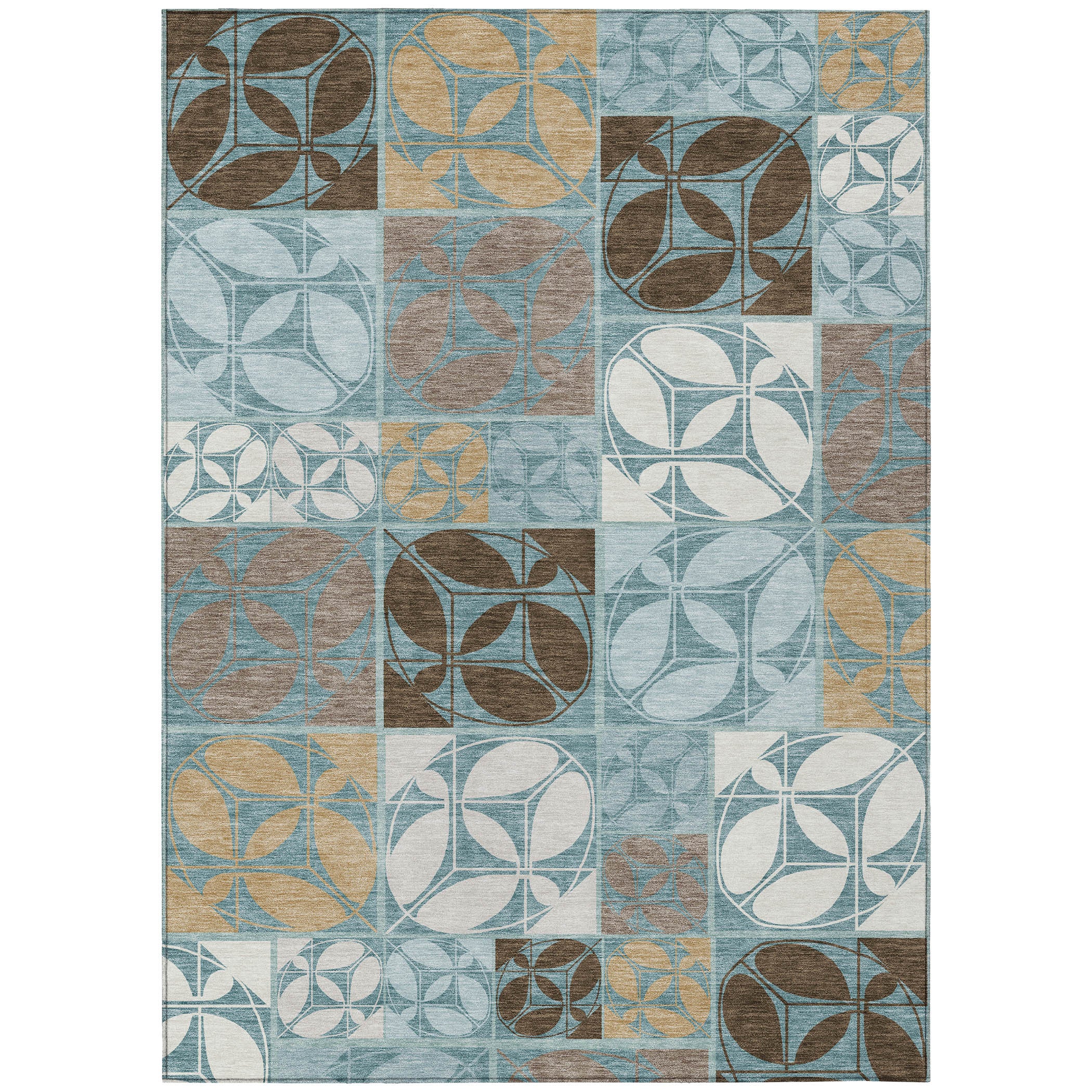 10' X 14' Teal Blue And Silver Geometric Washable Indoor Outdoor Area Rug - Sports & Outdoor