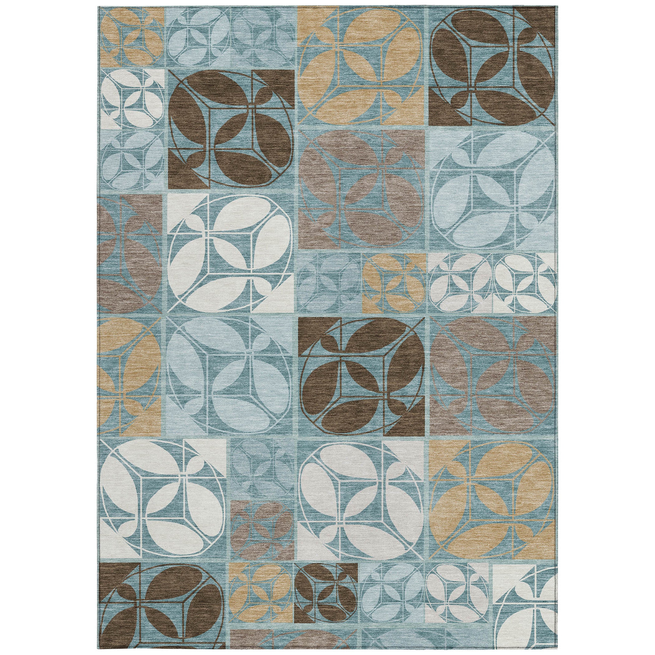 10' X 14' Teal Blue And Silver Geometric Washable Indoor Outdoor Area Rug - Sports & Outdoor