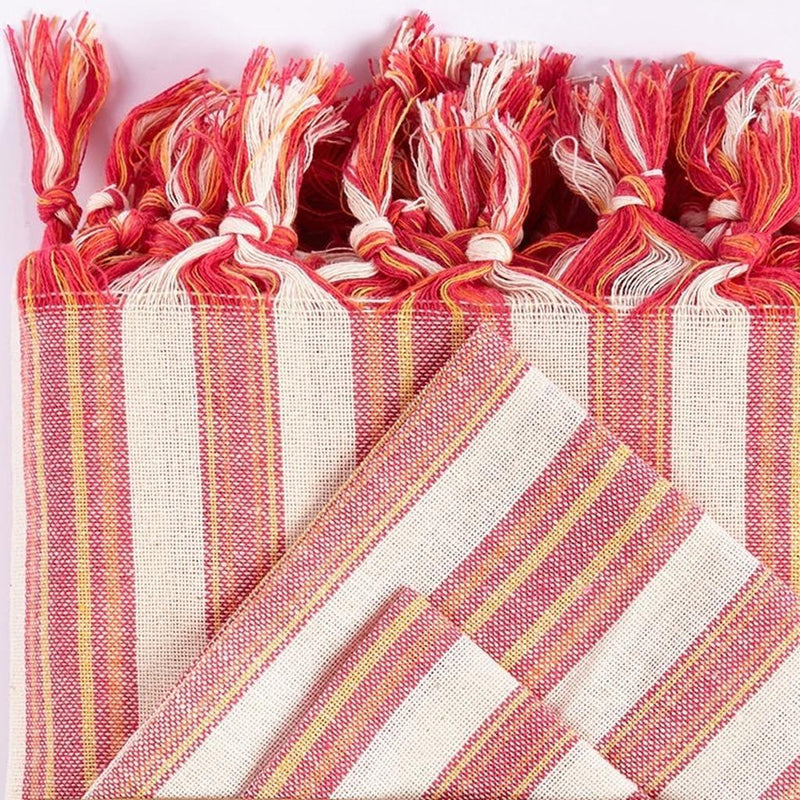 71" X 95" Red And White Striped Cotton Tablecloths - Kitchen & Dining