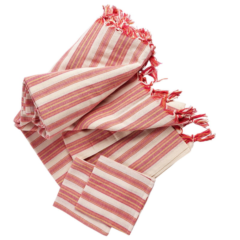 71" X 95" Red And White Striped Cotton Tablecloths - Kitchen & Dining