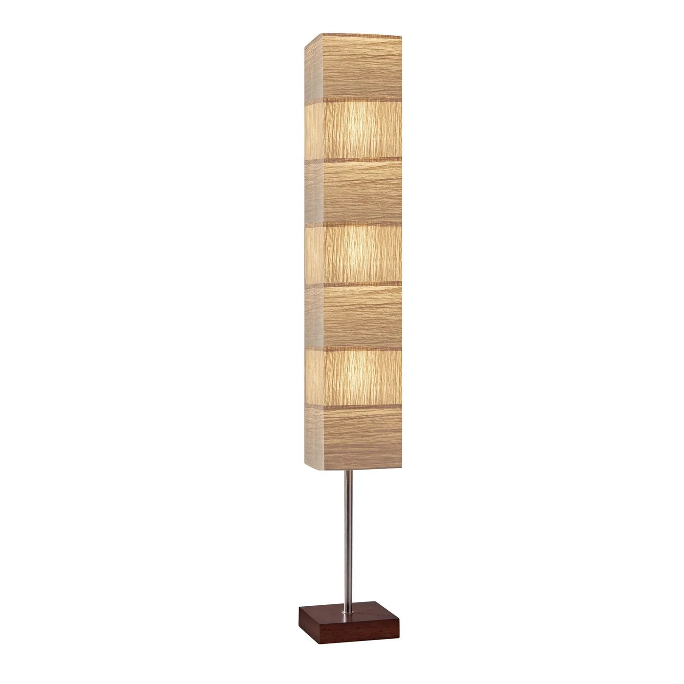72" Brown And Silver Three Light Column Floor Lamp With Beige Paper Rectangular Shade - Lighting