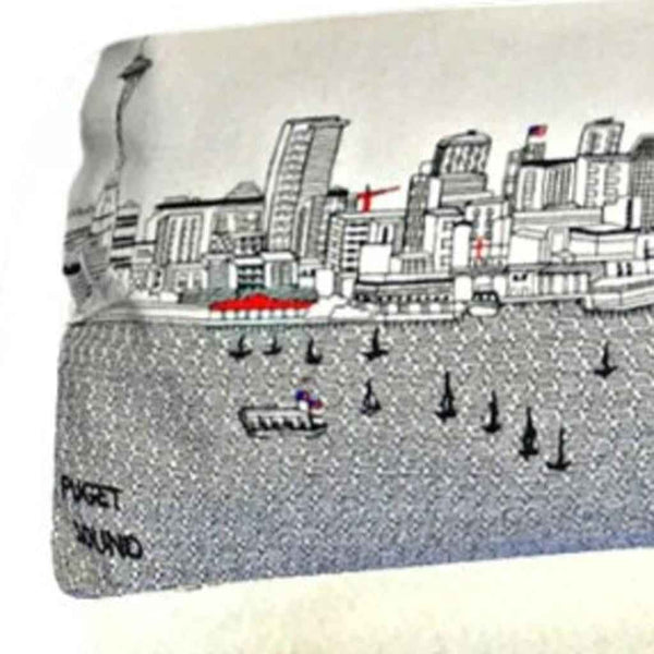 38" Cream Wool and Brown Ottoman