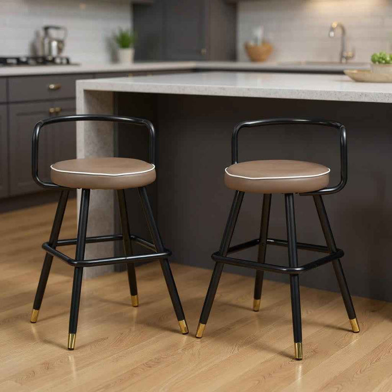 Set of Two 24" Black Steel Low Back Counter Height Bar Chairs