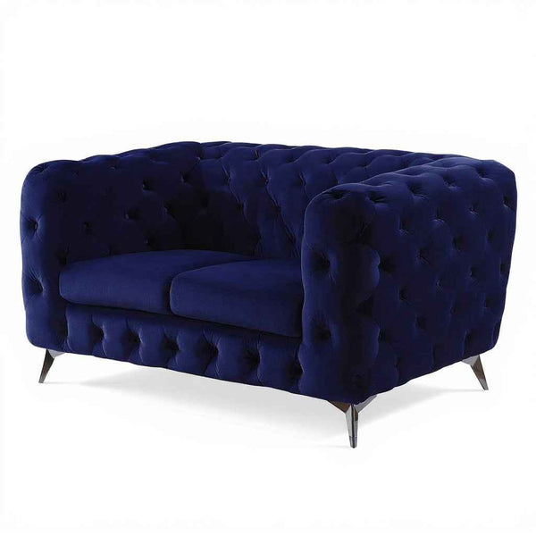 72" Blue And Silver Velvet Loveseat