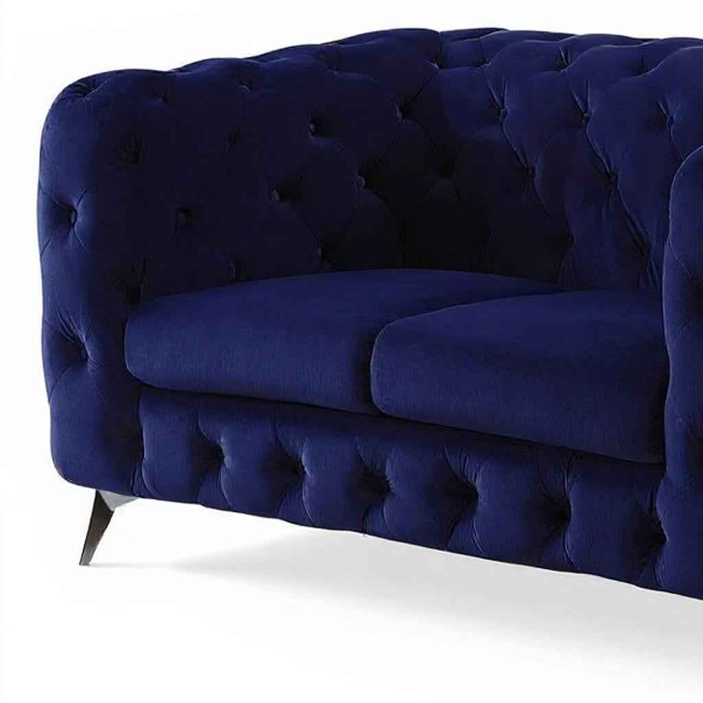 72" Blue And Silver Velvet Loveseat