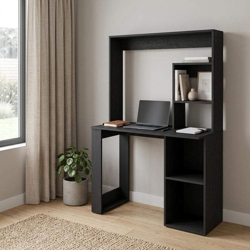 39" Black Wood Pedestal Computer Desk With Hutch - Office